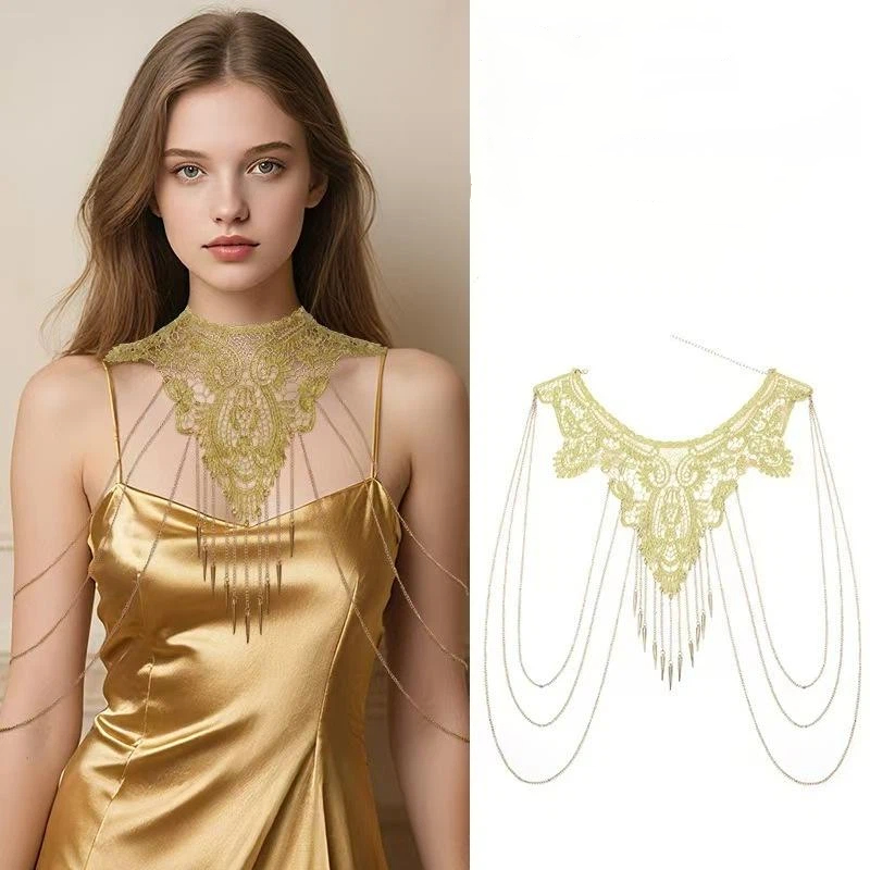Body Jewelry Necklace - Collar de borlas multicapa con ribete