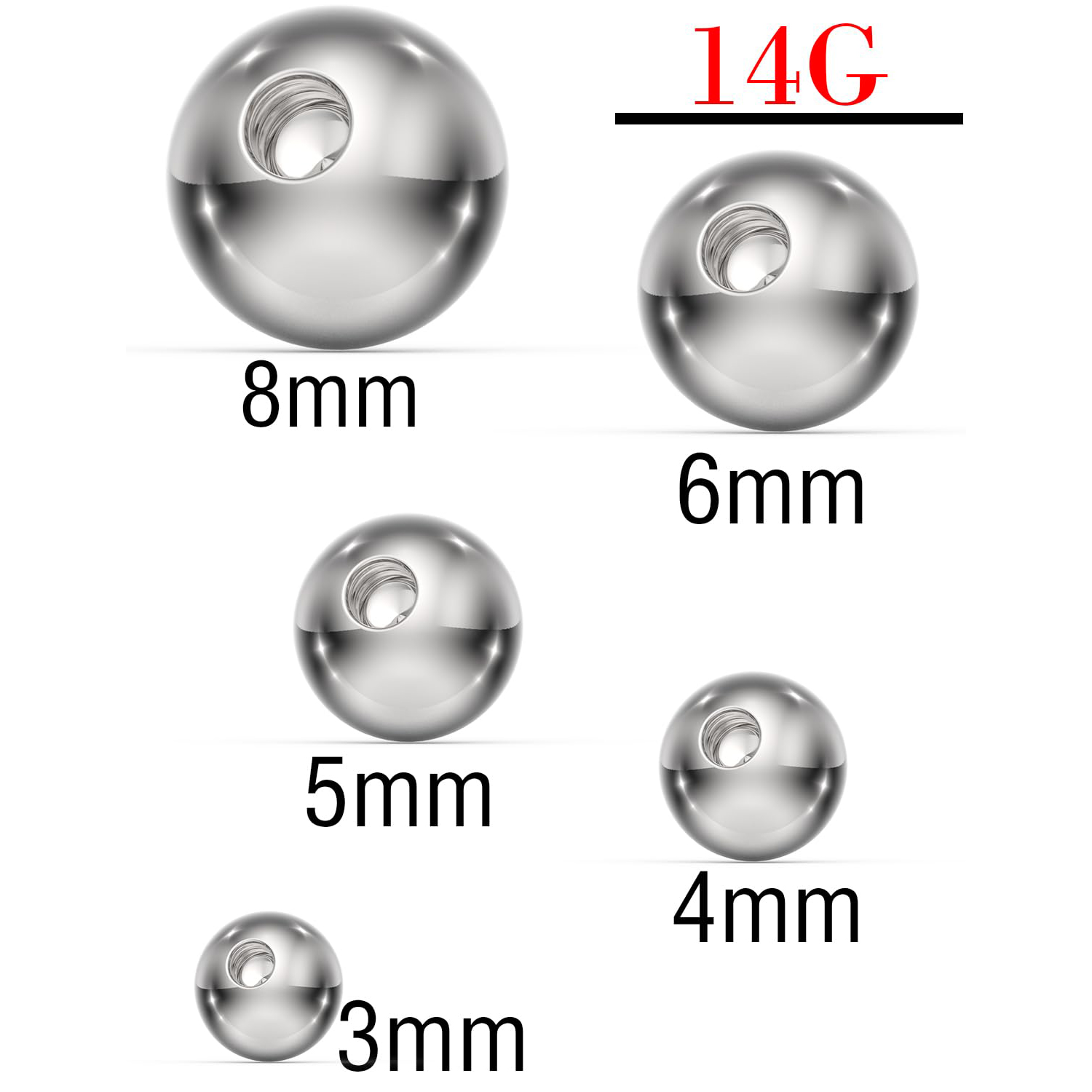 14G 3mm 4mm 5mm 6mm 8mm Bolas  - Body Jewelry Replacement Ball reseña y precio