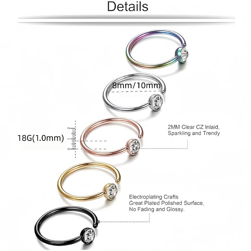 5 unidades de aros para la nar - Body Jewelry Surgical Steel reseña y precio